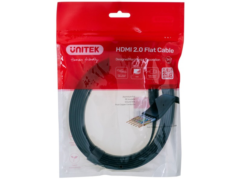 UNITEK 2.0 4K60HZ FLAT 3M C11063BK-3M HDMI cable 3 m HDMI Type A (Standard) Black C11063BK-3M – UNITEK HDMI кабели