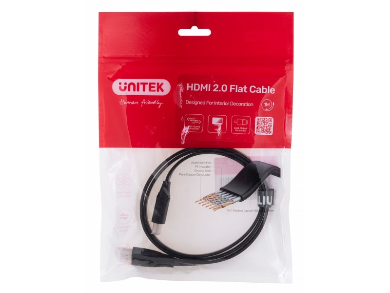 UNITEK HDMI CABLE 2.0 4K60HZ, FLAT, 1M,C11063BK-1M C11063BK-1M – UNITEK HDMI кабели