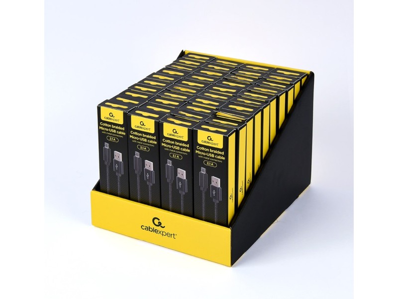 Gembird CCDB-mUSB2B-AMBM-6 Cotton braided Micro-USB cable with metal connectors, 1.8 m, black CCDB-mUSB2B-AMBM-6 – GEMBIRD Кабели, адаптери, хъбове