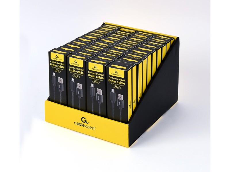 Gembird CCDB-mUSB2B-AMLM-6 Cotton braided 8-pin cable with metal connectors, 1.8 m, black CCDB-mUSB2B-AMLM-6 – GEMBIRD Кабели, адаптери, хъбове