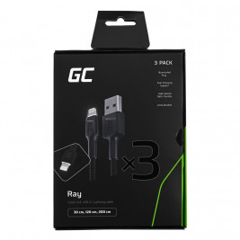 Green Cell Set 3x Ray Lightning Cable 30cm, 120cm, 200cm with white LED backlight, fast charging Apple 2.4A