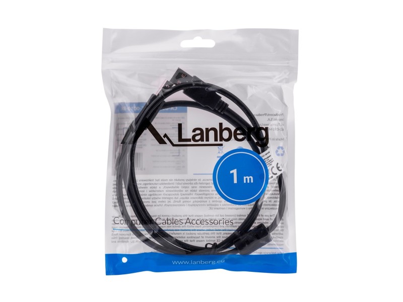 Lanberg CA-USBA-11CC-0010-BK USB cable 1 m 2.0 USB B Black CA-USBA-11CC-0010-BK – Lanberg  Кабели, адаптери, хъбове