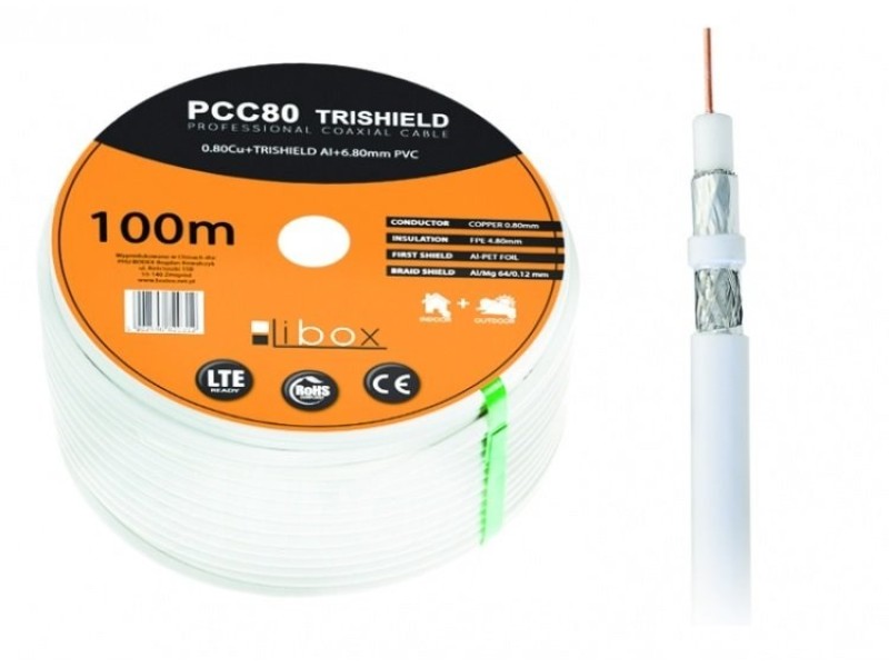 Libox Kabel koncentryczny PCC80 100m coaxial cable RG-6/U White PCC80 – Libox Кабели и адаптери