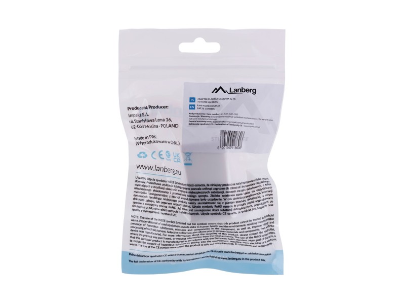 Lanberg AD-RJ45-RJ45-OU5 cable gender changer RJ-45 White AD-RJ45-RJ45-OU5 – Lanberg  Кабели, жакове и букси