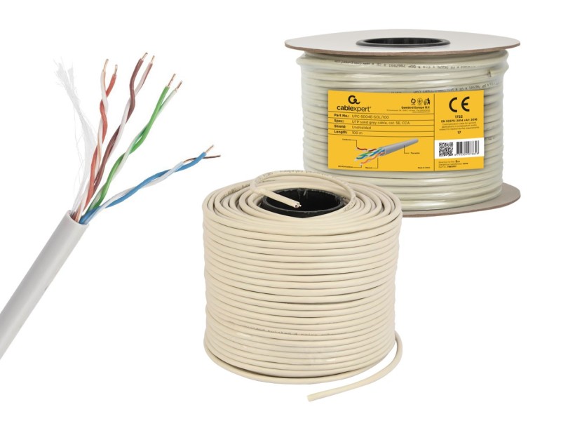 Gembird CAT5e UTP LAN cable (CCA), solid, 100m, grey UPC-5004E-SOL/100 – GEMBIRD Кабели, жакове и букси