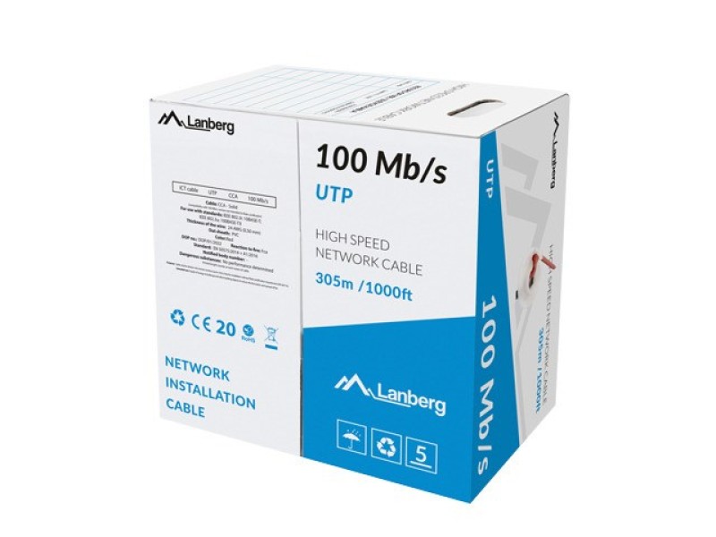 LANBERG LAN UTP CABLE 100MB/S 305M WIRE CCA RED LCU5-10CC-0305-R – Lanberg  Кабели, жакове и букси