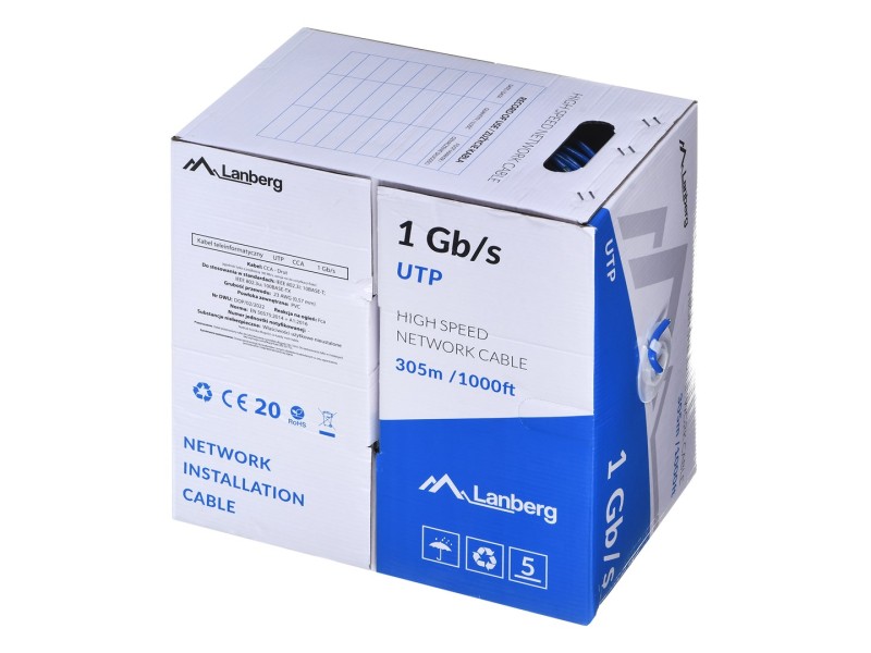 LANBERG UTP CABLE 1GB/S 305M WIRE CCA BLUE LCU6-10CC-0305-B – Lanberg  Кабели, жакове и букси