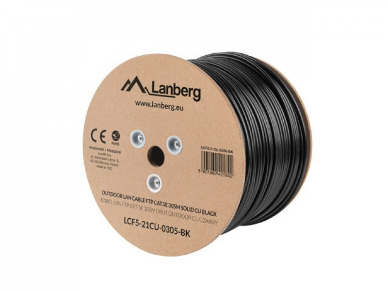 Lanberg LCF5-21CU-0305-BK networking cable 305 m Cat5e F/UTP (FTP) Black Lanberg LCF5-21CU-0305-BK networking cable 305 m Cat5e F/UTP (FTP) Black