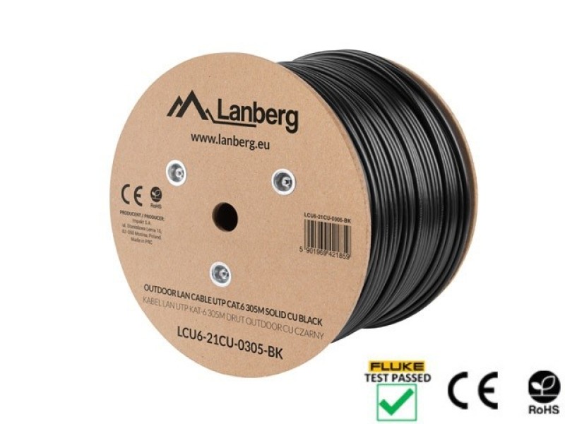 Lanberg LCU6-21CU-0305-BK networking cable Black 305 m Cat6 U/UTP (UTP) outdoor LCU6-21CU-0305-BK – Lanberg  Кабели, жакове и букси