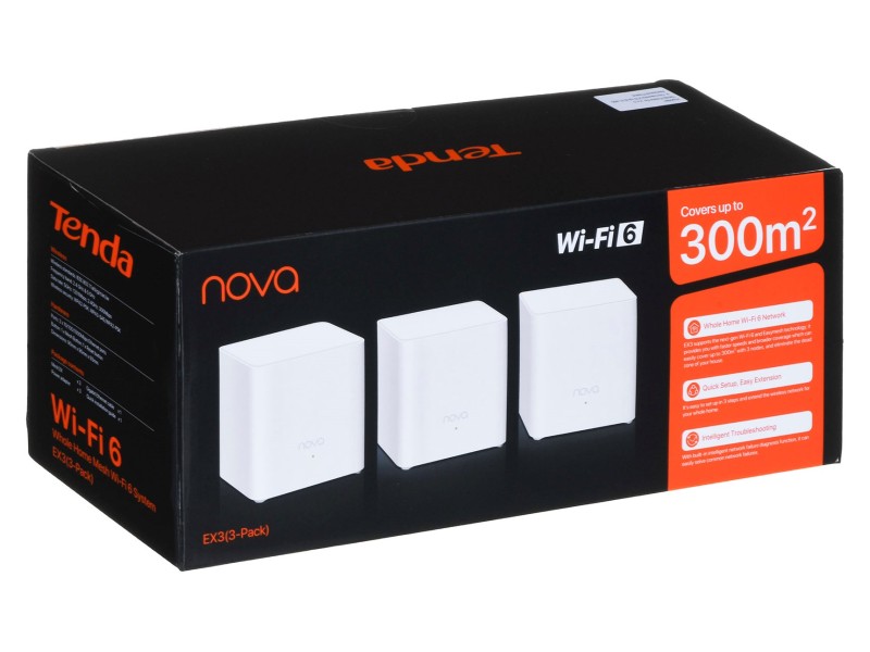 Tenda EX3-3 mesh wi-fi system Dual-band (2.4 GHz / 5 GHz) Wi-Fi 6 (802.11ax) White 1 Internal EX3-3pack – TENDA Безжични рутери