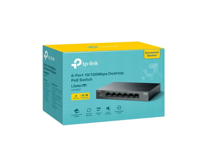 TP-Link LiteWave LS106LP network switch Unmanaged Fast Ethernet (10/100) Power over Ethernet (PoE) Black LS106LP – TP-Link Суичове без - контрол