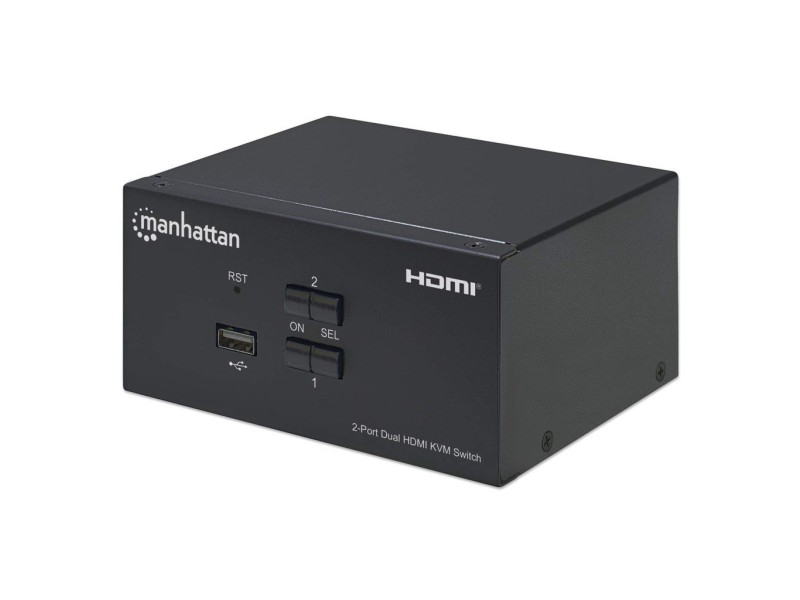 Manhattan HDMI KVM Switch 2-Port, 4K@30Hz, USB-A/3.5mm Audio/Mic Connections, Cables included, Audio Support, Control 2x computers from one pc/mouse/screen, USB Powered, Black, Three Year Warranty, Boxed 153522 – Manhattan KVM суичове