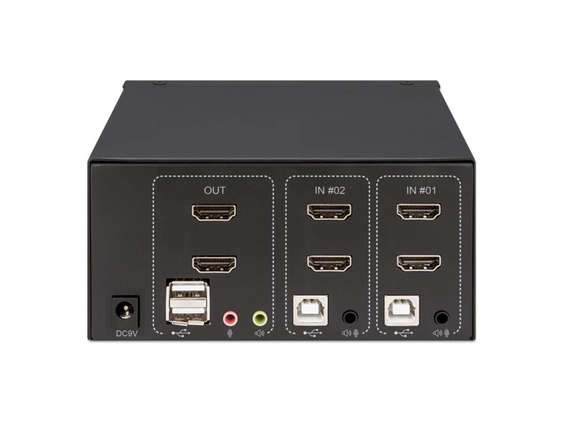 Manhattan HDMI KVM Switch 2-Port, 4K@30Hz, USB-A/3.5mm Audio/Mic Connections, Cables included, Audio Support, Control 2x computers from one pc/mouse/screen, USB Powered, Black, Three Year Warranty, Boxed 153522 – Manhattan KVM суичове
