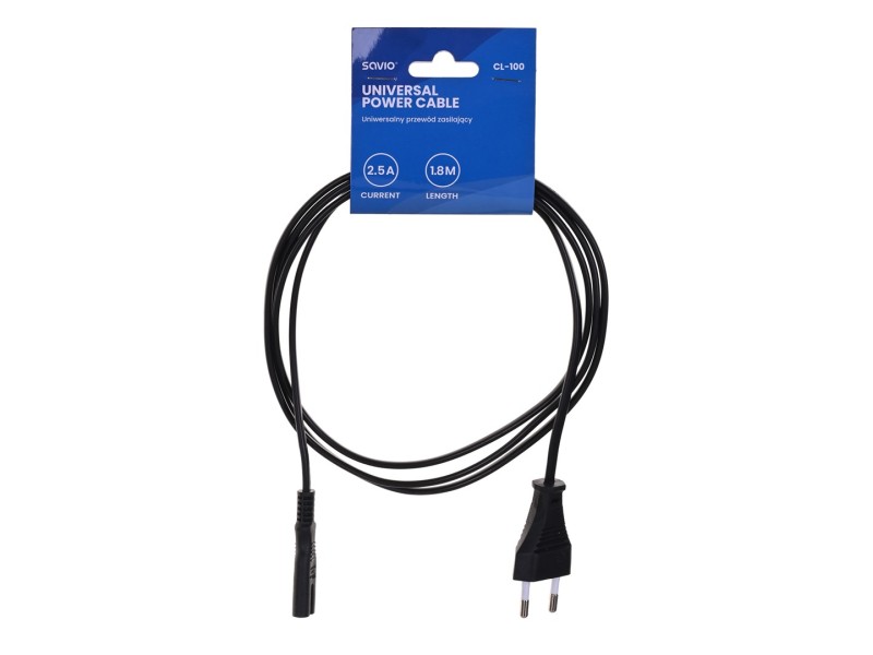 Savio CL-100 power cable Black 1.8 m IEC Type E (3.4 mm, 3.1 mm) IEC C7 CL-100 – SAVIO Захранващи кабели