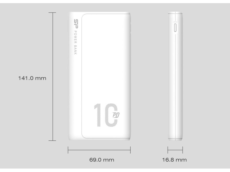 SILICON POWER QP15 Powerbank External battery 10000 mAh 2x USB QC 3.0 1x USB-C PD (SP10KMAPBKQP150W) White SP10KMAPBKQP150W – SILICON POWER Външни батерии