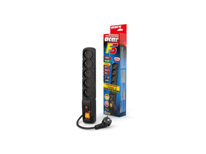 ACAR F5 Black 5 AC outlet(s) 230 V 1.5 m W0099 – Acar Разклонители