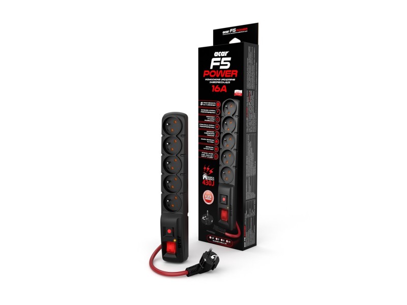 ACAR F5 POWER Black 5 AC outlet(s) 230 V 3 m W2290 – Acar Разклонители