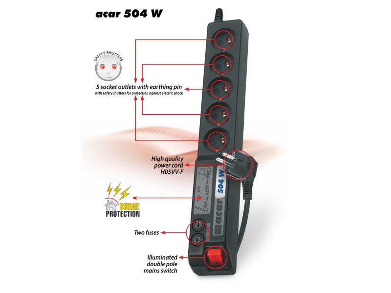 Acar 504WF EMI/RFI surge protector strip 3m W0073 – Acar Разклонители