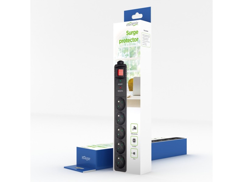 Gembird SPF5-C-10 surge protector Black 5 AC outlet(s) 250 V 3 m SPF5-C-10 – ENERGENIE Разклонители