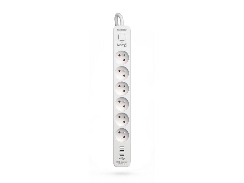 KERG power strip with circuit breaker-6 sockets 3USB 16A 1.5m M02597 –  Разклонители