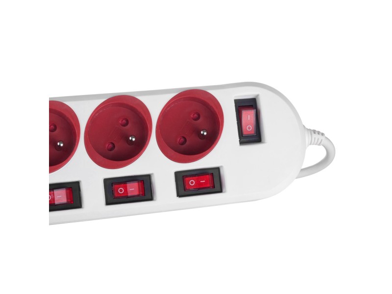 Maclean power strip, 5 socket extension cable, with switches, 250VAC/10A, 1.5m, MCE204 R/W MCE204 R/W – Maclean Разклонители