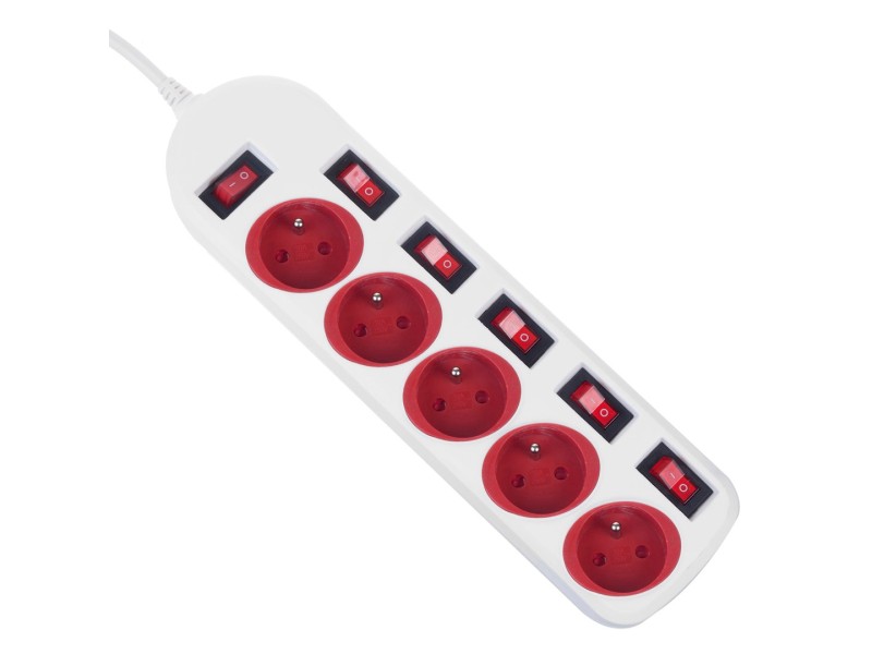 Maclean power strip, 5 socket extension cable, with switches, 250VAC/10A, 1.5m, MCE204 R/W MCE204 R/W – Maclean Разклонители