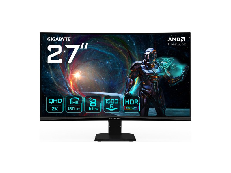 GIGABYTE GS27QCA 27 QHD Curved Gaming Monitor - 2560 x 1440, 180Hz, 1ms, 250 cd/m², FreeSync, HDR Ready, HDMI 2.0, Displayport 1.4 GS27QCA – GIGABYTE LCD & LED Монитори