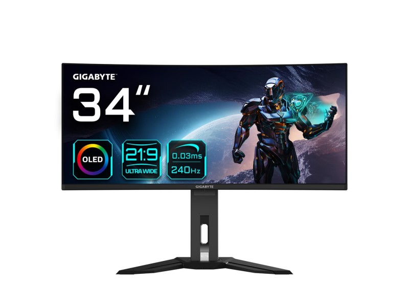 GIGABYTE MO34WQC2 34 OLED WQHD Curved Gaming Monitor - 3440 x 1440, 240Hz, 0.03ms, KVM, 250 cd/m², FreeSync Premium Pro, DisplayHDR True Black 400, HDMI 2.1, Displayport 1.4 MO34WQC2 – GIGABYTE LCD & LED Монитори