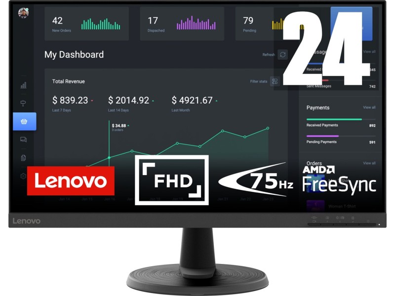 Lenovo D24-40 60.5 cm (23.8) 1920 x 1080 pixels Full HD LED Black 67A2KAC6EU – Lenovo LCD & LED Монитори