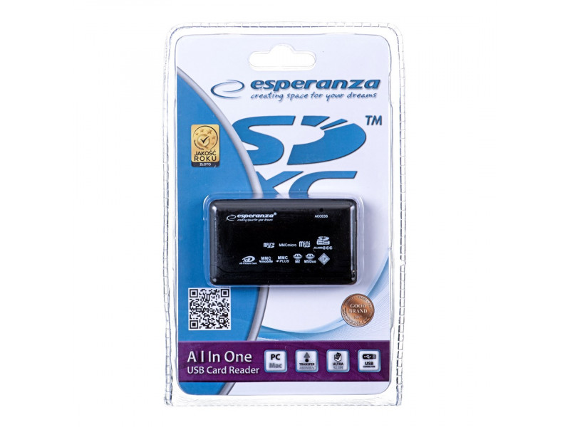 Esperanza EA117 card reader Black USB 2.0 Esperanza EA117 card reader Black USB 2.0