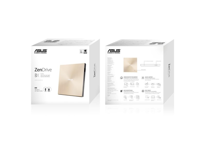 ASUS ZenDrive U9M optical disc drive DVD±RW Gold 90DD02A5-M29000 – ASUS Оптични устройства