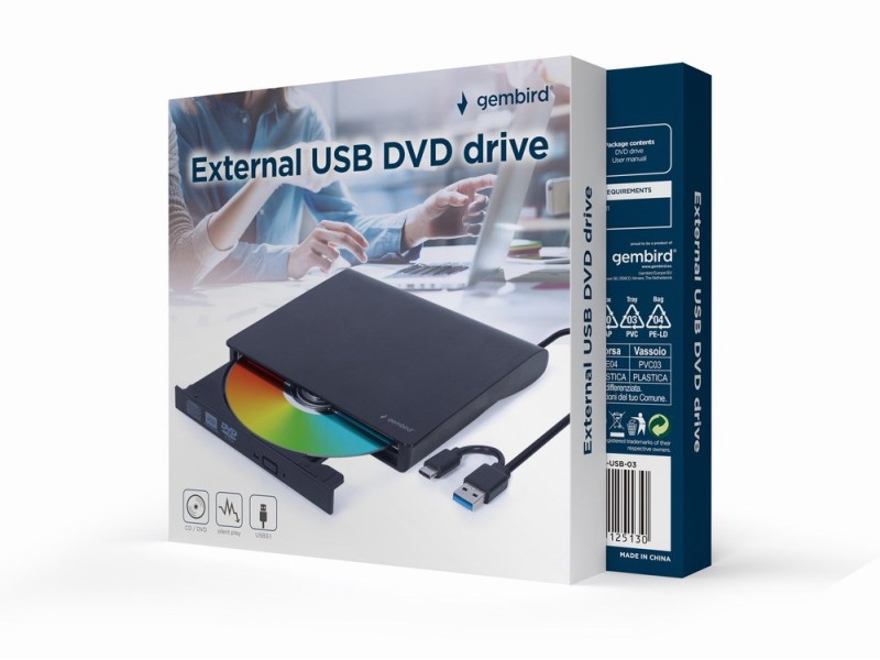 Gembird DVD-USB-03 External USB DVD drive, black DVD-USB-03 – GEMBIRD Оптични устройства