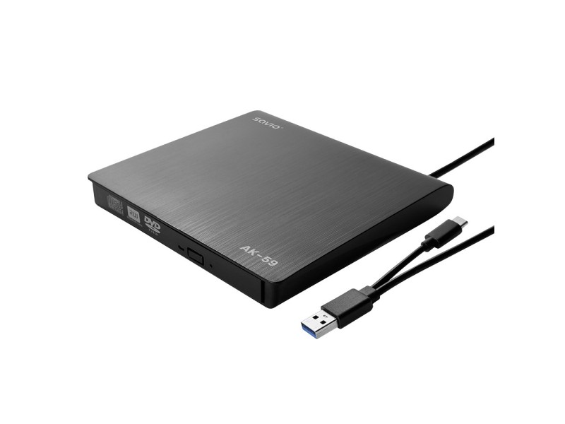 SAVIO AK-59 External slim CD/DVD Recorder R/RW - USB-C/USB-A, black AK-59 – SAVIO Оптични устройства