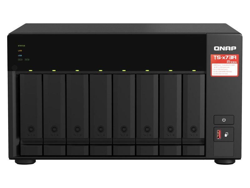 QNAP TS-873A NAS Tower Ryzen Embedded V1500B 8 GB DDR4 30.72 TB SSD QuTS hero Black TS-873A-SW5T – QNAP Сървъри