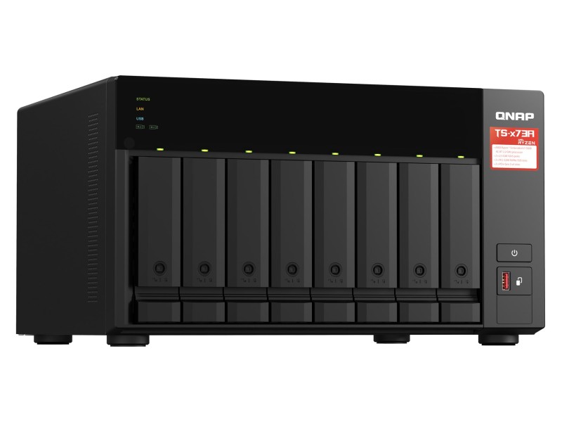 QNAP TS-873A NAS Tower Ryzen Embedded V1500B 8 GB DDR4 30.72 TB SSD QuTS hero Black TS-873A-SW5T – QNAP Сървъри