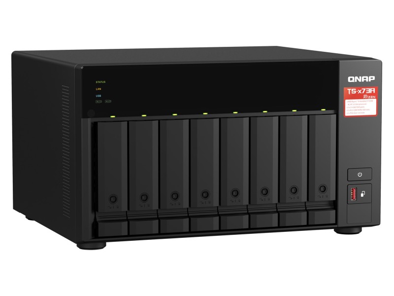 QNAP TS-873A NAS Tower Ryzen Embedded V1500B 8 GB DDR4 30.72 TB SSD QuTS hero Black TS-873A-SW5T – QNAP Сървъри