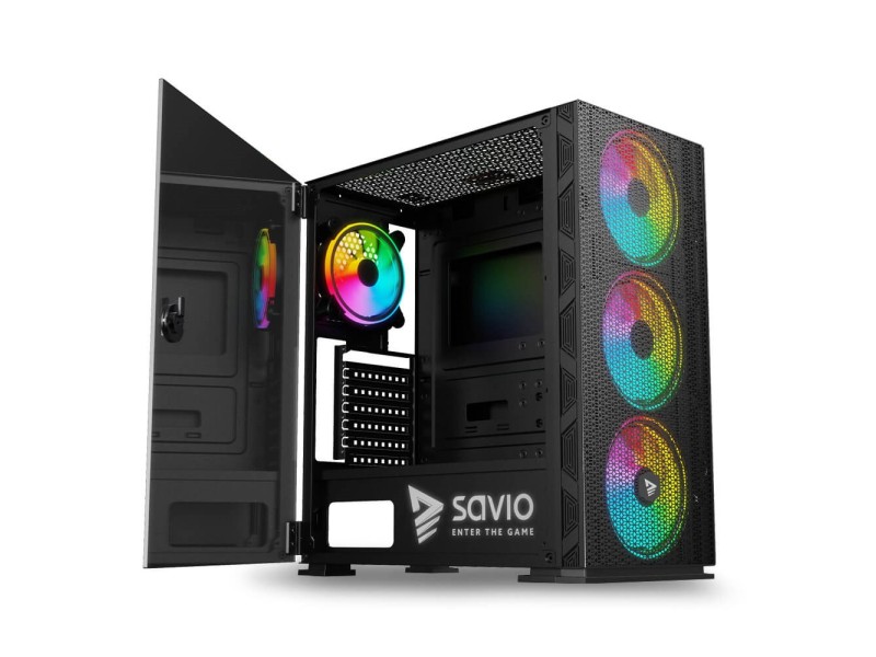 SAVIO PC Case Raptor X1 ARGB Glass/Mesh Black SAVGC-RAPTORX1 – SAVIO Компютърни кутии