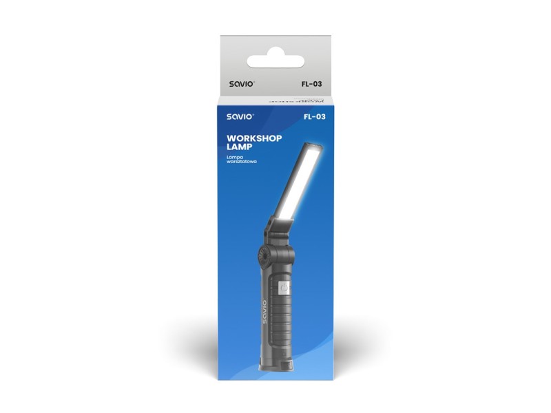 Savio FL-03 COB LED 3W rechargeable workshop lamp, USB-C, 150 lm, rotating head, magnet Savio FL-03 COB LED 3W rechargeable workshop lamp, USB-C, 150 lm, rotating head, magnet FL-03 – SAVIO Фенери