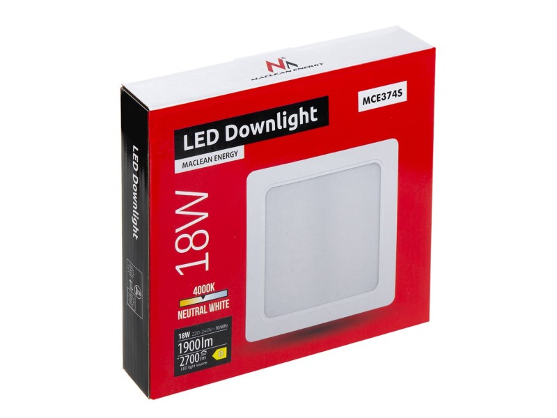 Maclean MCE374S LED Ceiling Panel Flush Mount SLIM 18W Neutral White 4000K 170x170x26mm 1900lm MCE374 S – Maclean Led осветителни тела