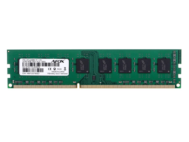AFOX DDR3 8G 1600 UDIMM memory module 8 GB 1 x 8 GB 1600 MHz AFLD38BK1P – AFOX Оперативна памет