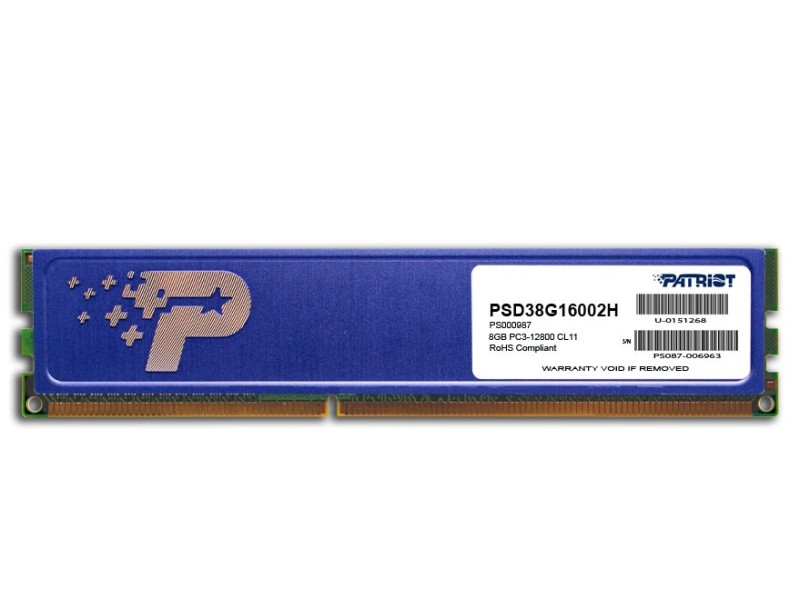 Patriot Memory DDR3 8GB PC3-12800 (1600MHz) DIMM memory module 1 x 8 GB 1600 MHz Patriot Memory DDR3 8GB PC3-12800 (1600MHz) DIMM memory module 1 x 8 GB 1600 MHz PSD38G16002H – Patriot Оперативна памет