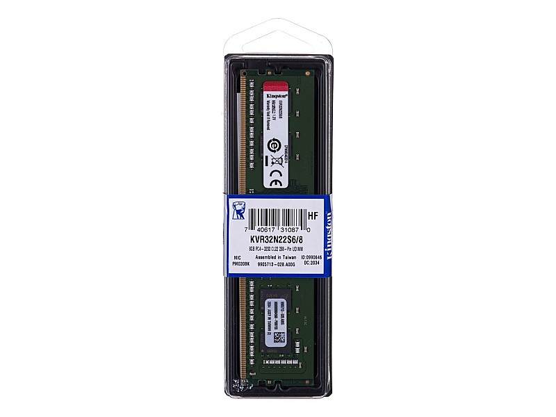 Kingston Technology KVR32N22S6/8 memory module 8 GB 1 x 8 GB DDR4 3200 MHz Kingston Technology KVR32N22S6/8 memory module 8 GB 1 x 8 GB DDR4 3200 MHz KVR32N22S6/8 – Kingston Оперативна памет