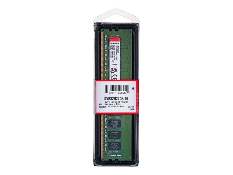 Kingston Technology ValueRAM KVR32N22D8/16 memory module 16 GB 1 x 16 GB DDR4 3200 MHz KVR32N22D8/16 – Kingston Оперативна памет