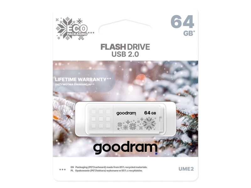 GOODRAM FLASHDRIVE 64GB UME2-WINTER WHITE USB 2.0 UME2-0640W0R11-WI – GOODRAM USB памети