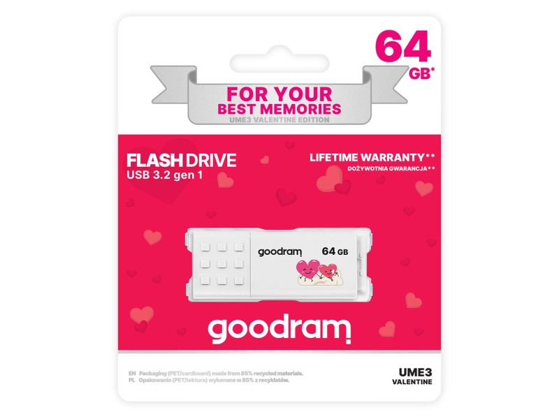 Goodram UME3 Valentine USB flash drive 64 GB USB Type-A 3.2 Gen 1 (UME3-0640W0R11-V) White UME3-0640W0R11-V – GOODRAM USB памети