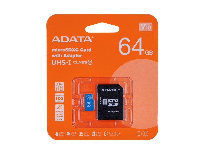ADATA 64GB, microSDHC, Class 10 UHS-I AUSDX64GUICL10A1-RA1 – ADATA Карти памет