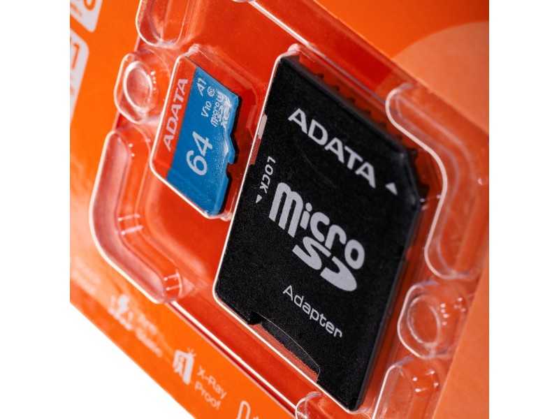 ADATA 64GB, microSDHC, Class 10 UHS-I AUSDX64GUICL10A1-RA1 – ADATA Карти памет