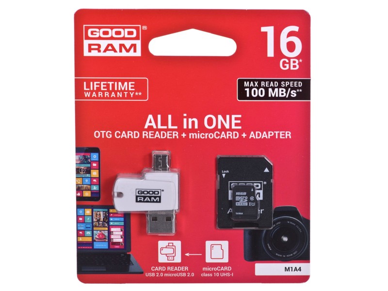Goodram M1A4-0160R12 memory card 16 GB MicroSDHC Class 10 UHS-I M1A4-0160R12 – GOODRAM Карти памет