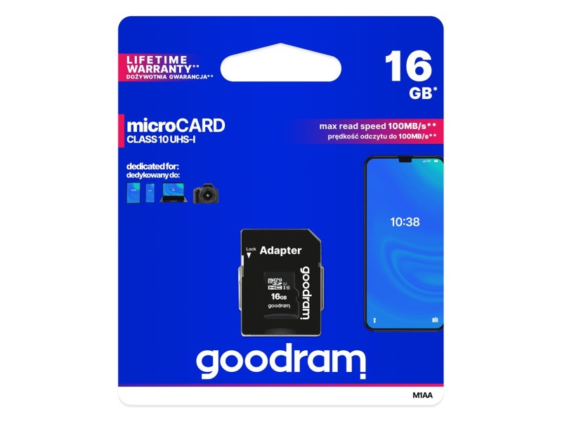 Goodram M1AA-0160R12 memory card 16 GB MicroSDHC Class 10 UHS-I M1AA-0160R12 – GOODRAM Карти памет