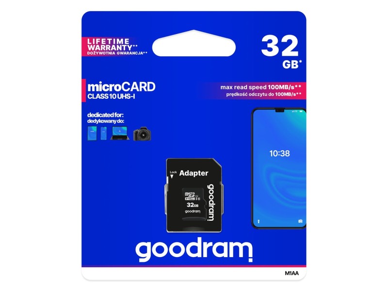 Goodram M1AA-0320R12 memory card 32 GB MicroSDHC Class 10 UHS-I M1AA-0320R12 – GOODRAM Карти памет